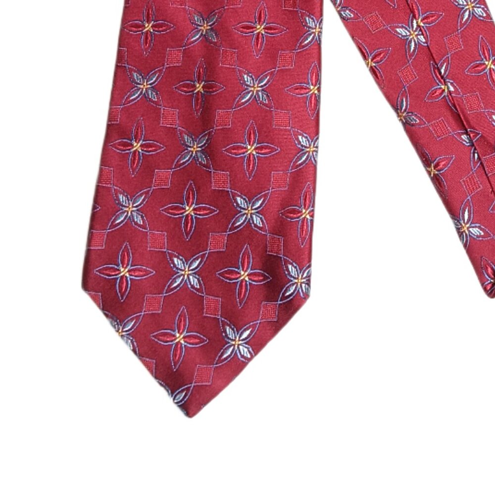 Cheviot Silk Tie Men’s 60.5" Red Blue Floral Geometric Designer Wide Tie New